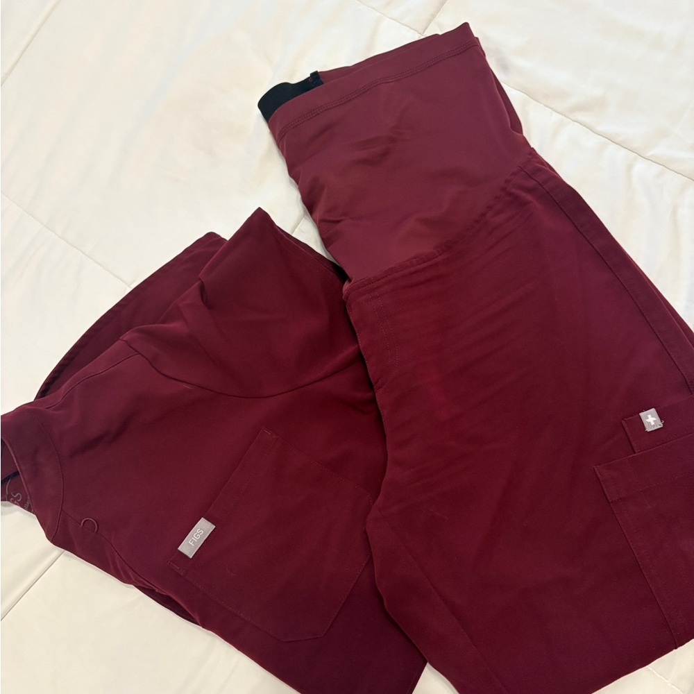 Figs Maternity Maroon Scrub set